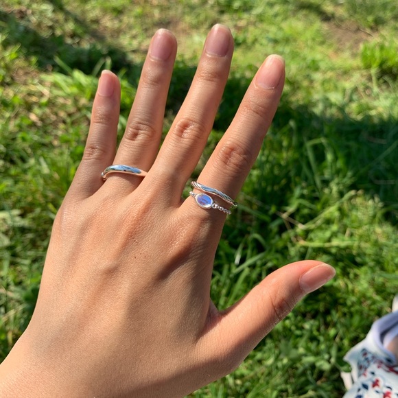 925 Silver iridescent stone chain adjustable ring sz US6-13.5 - Picture 2 of 6